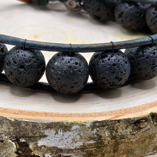 Lava stone single wrap leather bracelet - $25.00 - Moon Cabin Creations