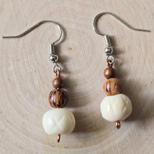 Wood and bone dangle earrings - $10.00 - Moon Cabin Creations