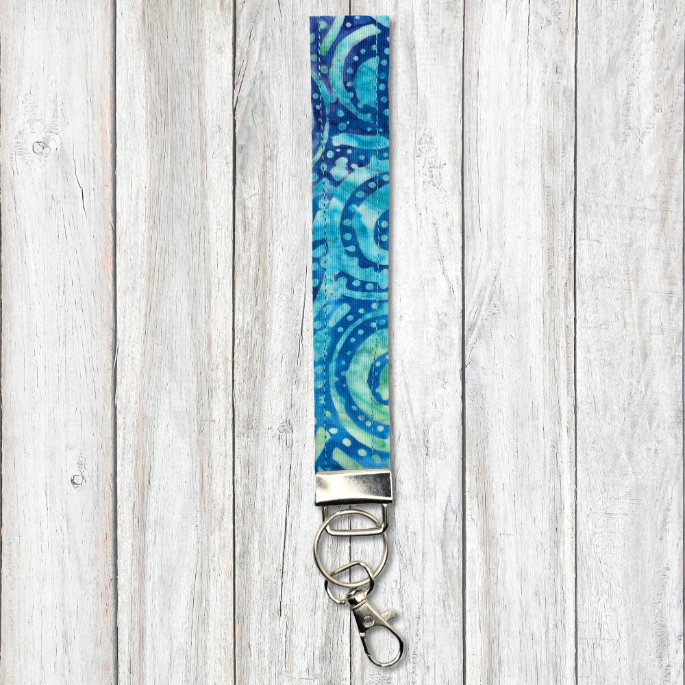 Turquoise swirl batik keyfob wristlet