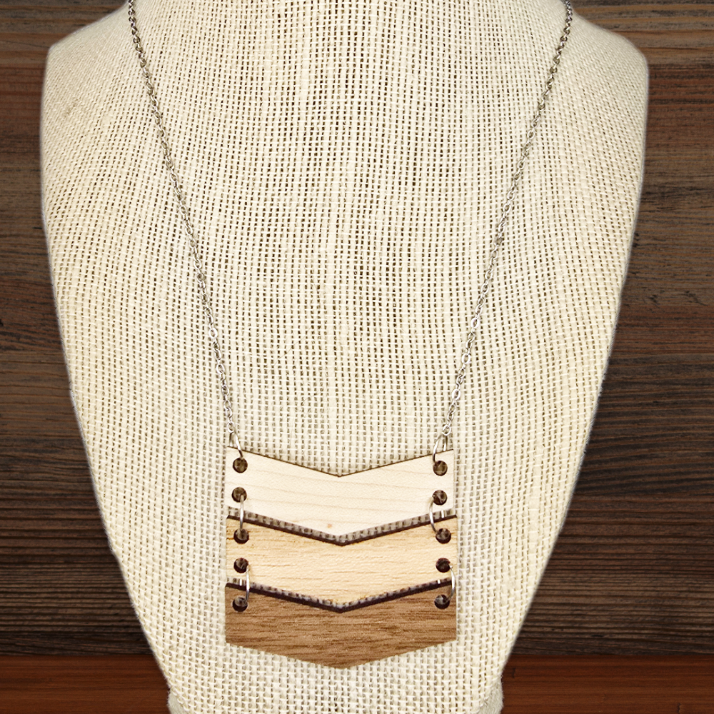 Triple chevron hardwood necklace