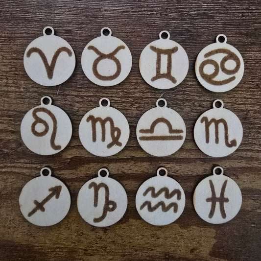 Wood laser engraved zodiac pendant - $5.00 - Moon Cabin Creations
