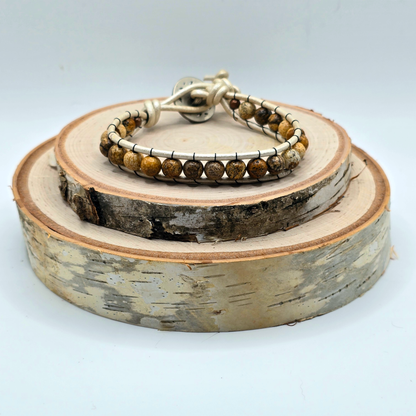 Picture jasper single wrap leather bracelet - $25.00 - Moon Cabin Creations