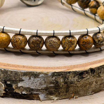 Picture jasper single wrap leather bracelet - $25.00 - Moon Cabin Creations