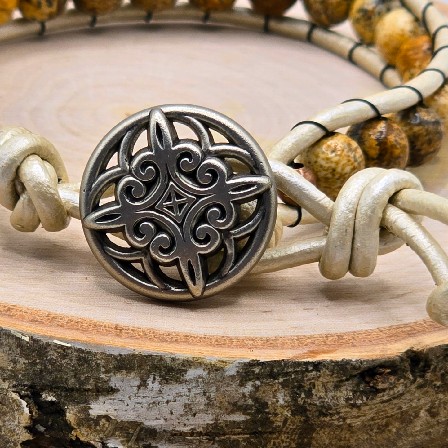 Picture jasper single wrap leather bracelet - $25.00 - Moon Cabin Creations