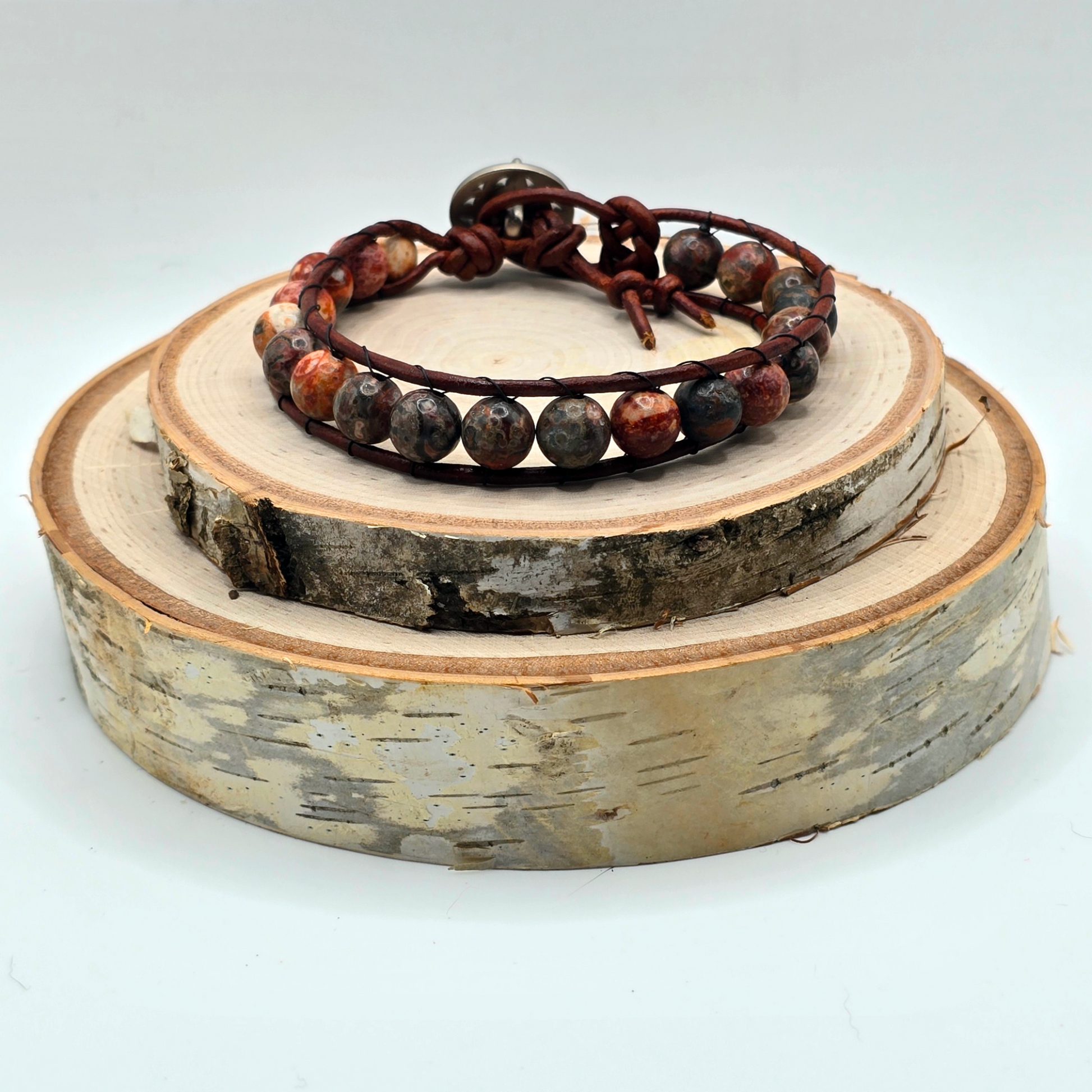 Leopard jasper single wrap leather bracelet - $25.00 - Moon Cabin Creations