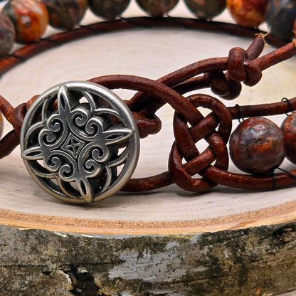 Leopard jasper single wrap leather bracelet - $25.00 - Moon Cabin Creations