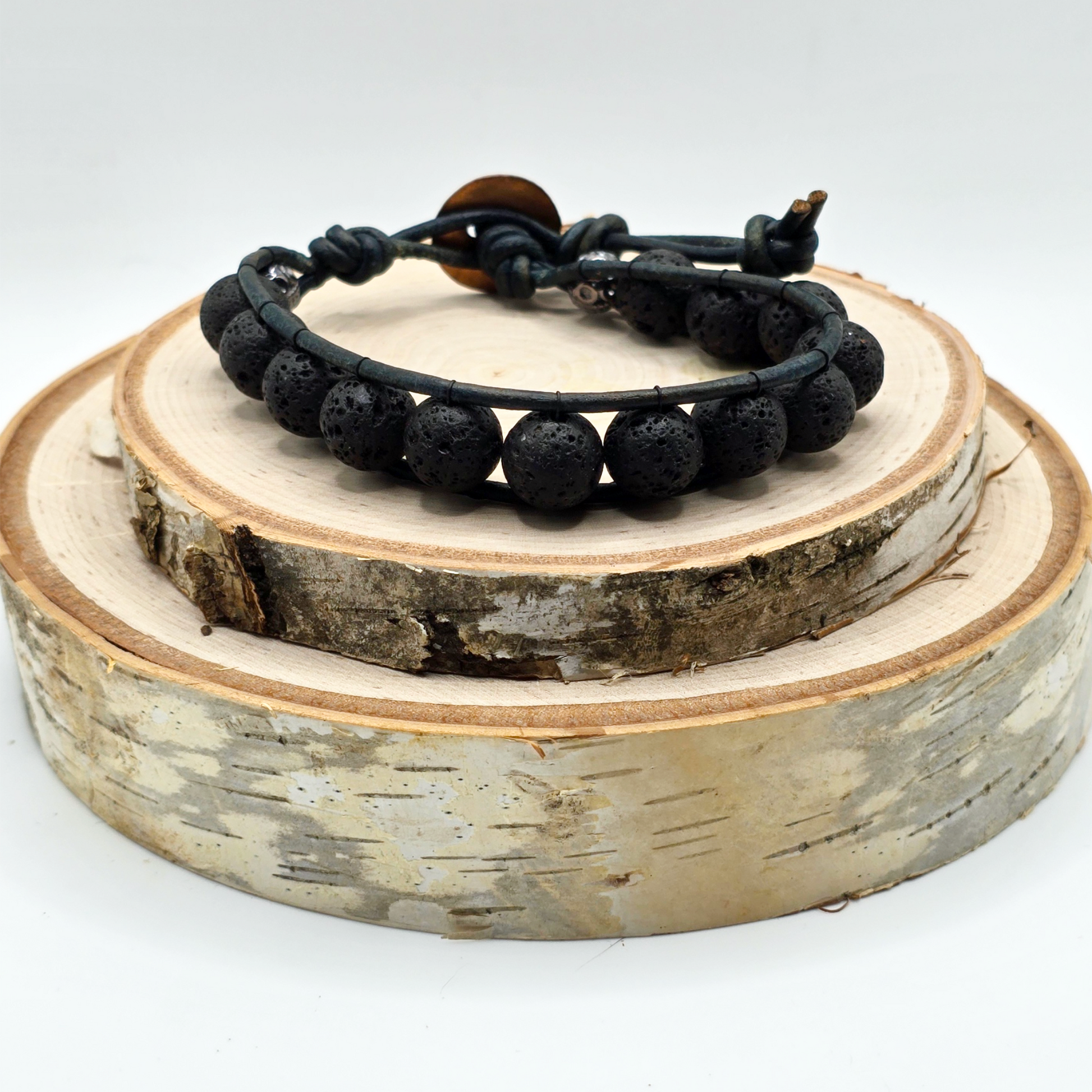 Lava stone single wrap leather bracelet - $25.00 - Moon Cabin Creations