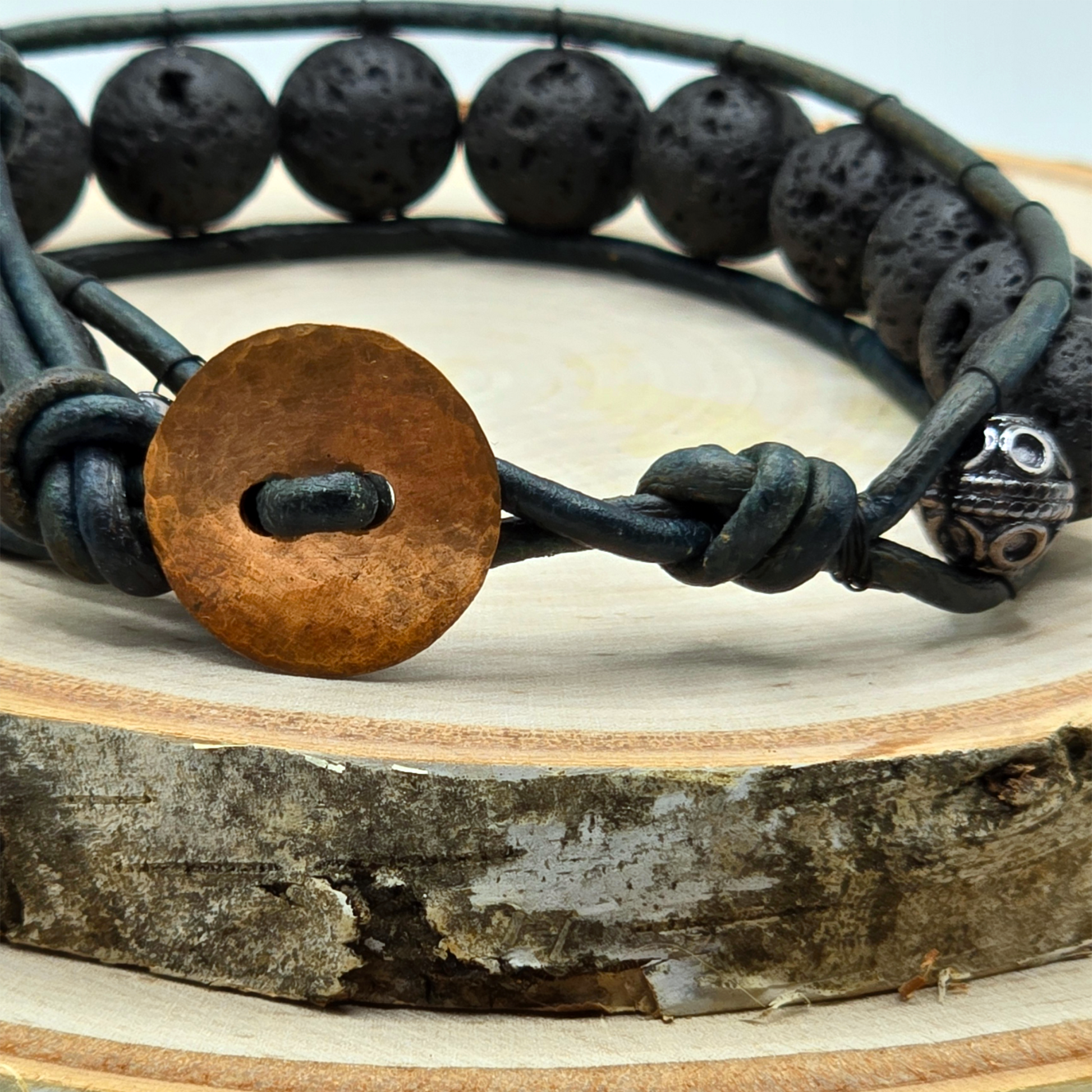 Lava stone single wrap leather bracelet - $25.00 - Moon Cabin Creations