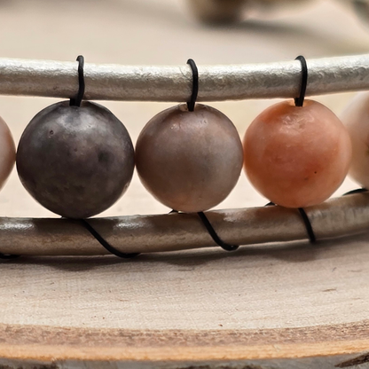 Zebra stone and silvertone leather single wrap bracelet - $25.00 - Moon Cabin Creations