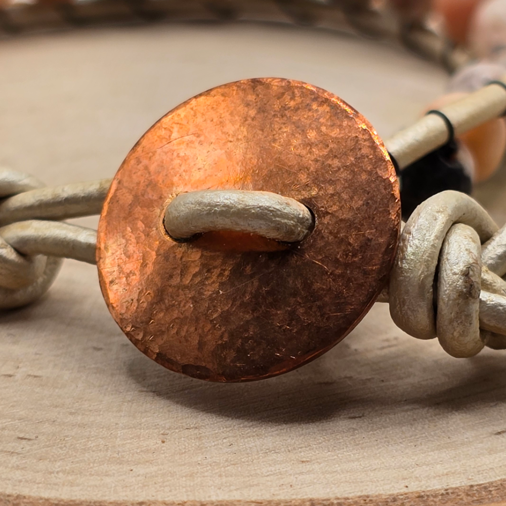 Zebra stone and silvertone leather single wrap bracelet - $25.00 - Moon Cabin Creations