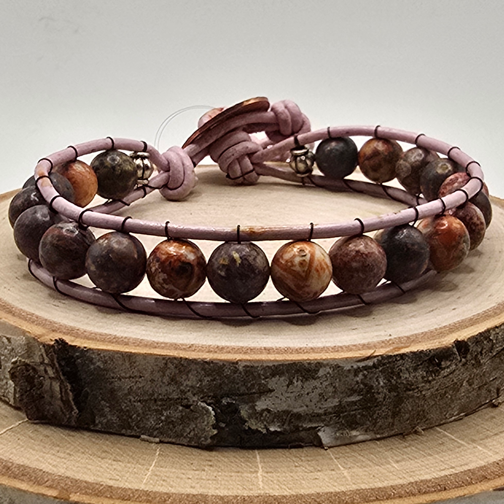 Men's leopard jasper single wrap leather bracelet - $30.00 - Moon Cabin Creations