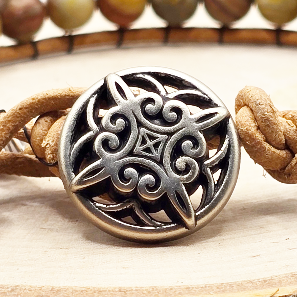 Chinese rainbow jasper single wrap leather bracelet - $25.00 - Moon Cabin Creations