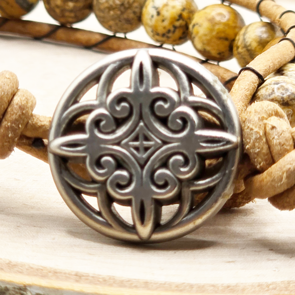 Picture jasper single wrap leather bracelet - $25.00 - Moon Cabin Creations