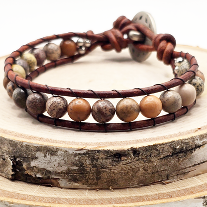 Picture jasper single wrap leather bracelet - $25.00 - Moon Cabin Creations