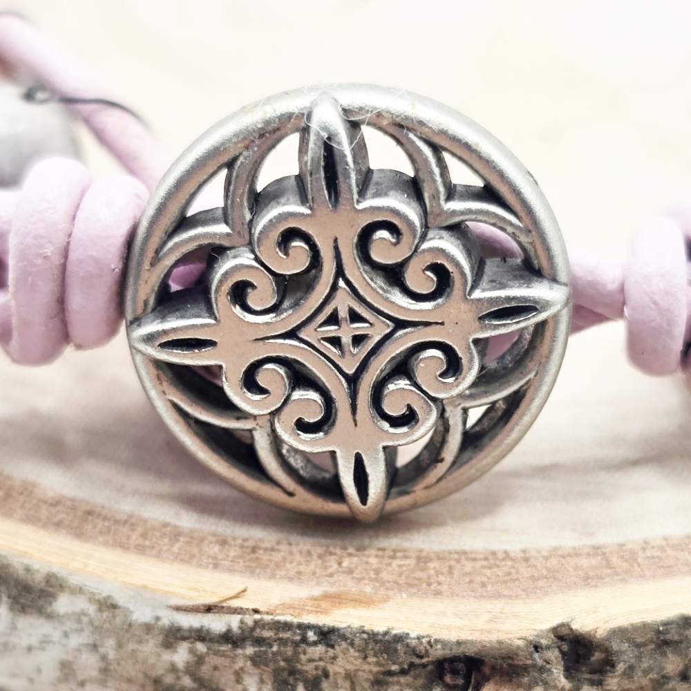 Pink zebra stone single wrap leather bracelet - $25.00 - Moon Cabin Creations