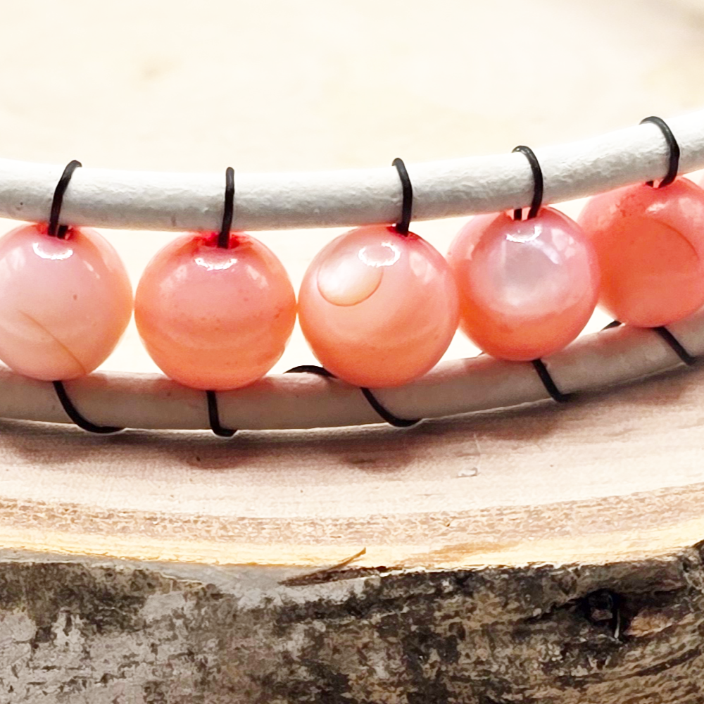 Pink shell single wrap leather bracelet - $25.00 - Moon Cabin Creations