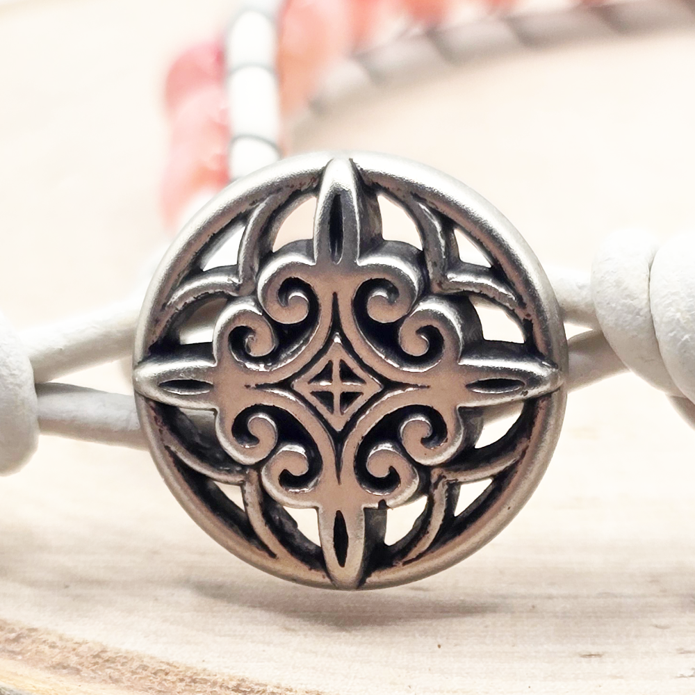 Pink shell single wrap leather bracelet - $25.00 - Moon Cabin Creations