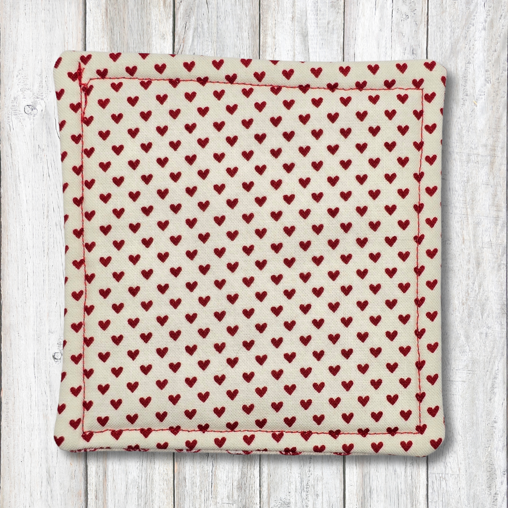 Red and white heart fabric coasters