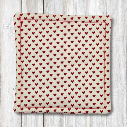 Red and white heart fabric coasters