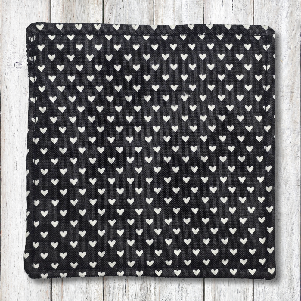 Black and white heart fabric coasters