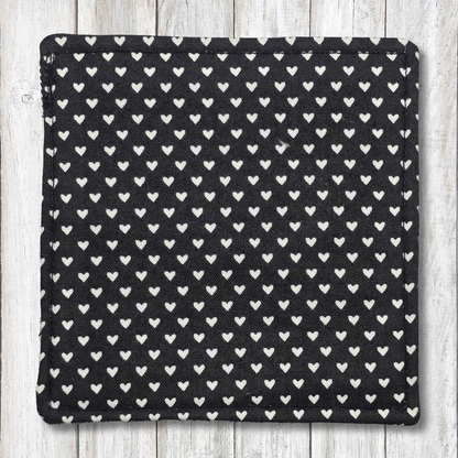 Black and white heart fabric coasters