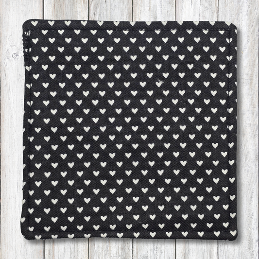 Black and white heart fabric coasters