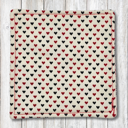 Red and black heart fabric coasters