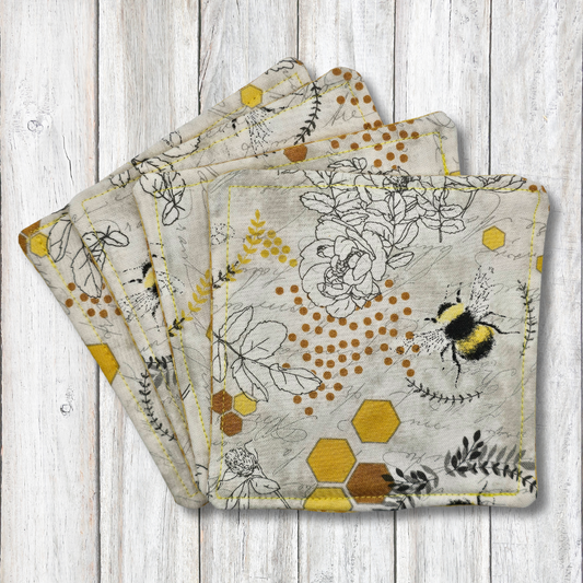Bee and floral fabric coasters