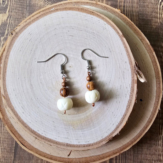 Wood and bone dangle earrings - $10.00 - Moon Cabin Creations