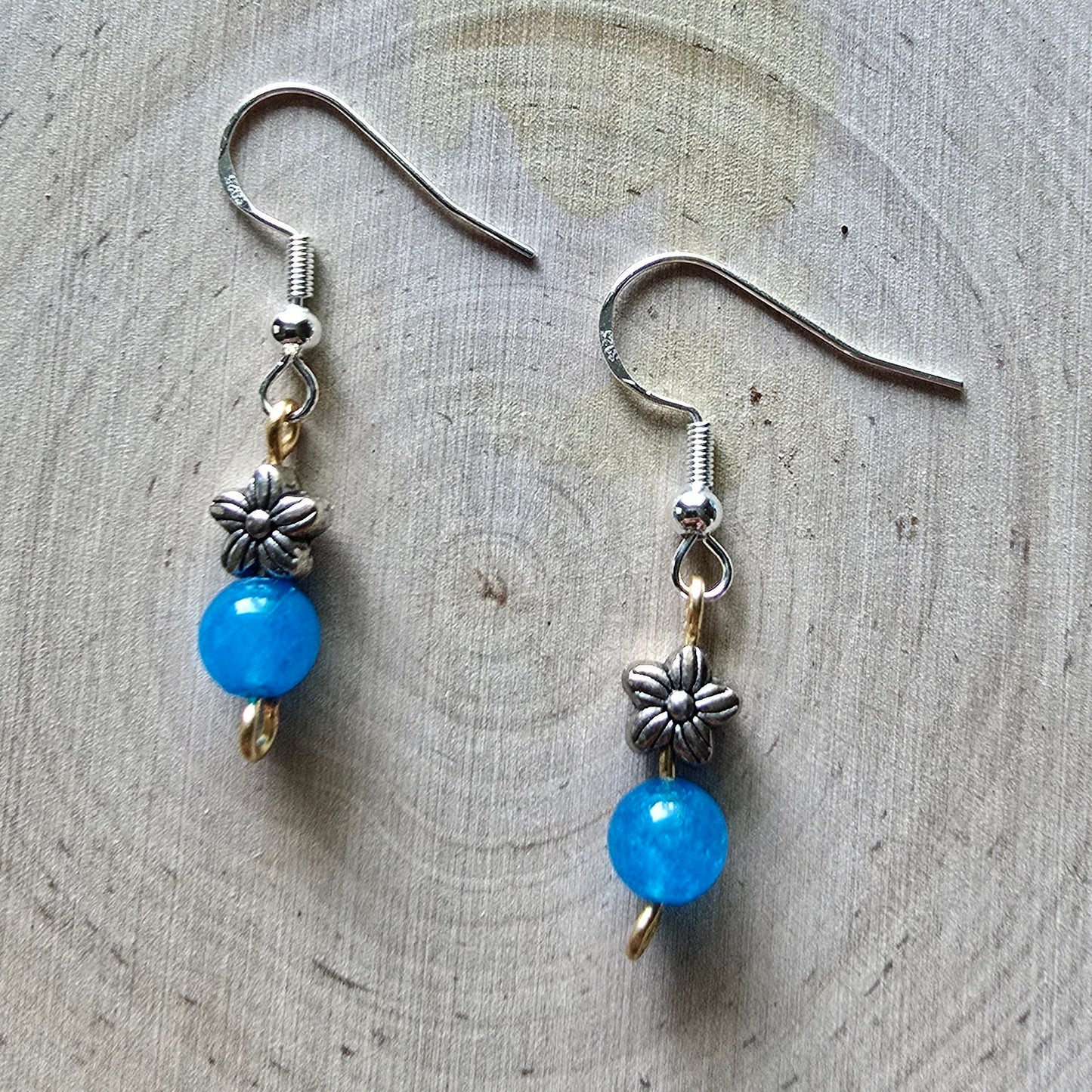 Turquoise quartz and metal flower dangle earrings - $5.00 - Moon Cabin Creations