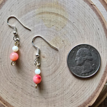 Pink and white shell dangle earrings - $5.00 - Moon Cabin Creations