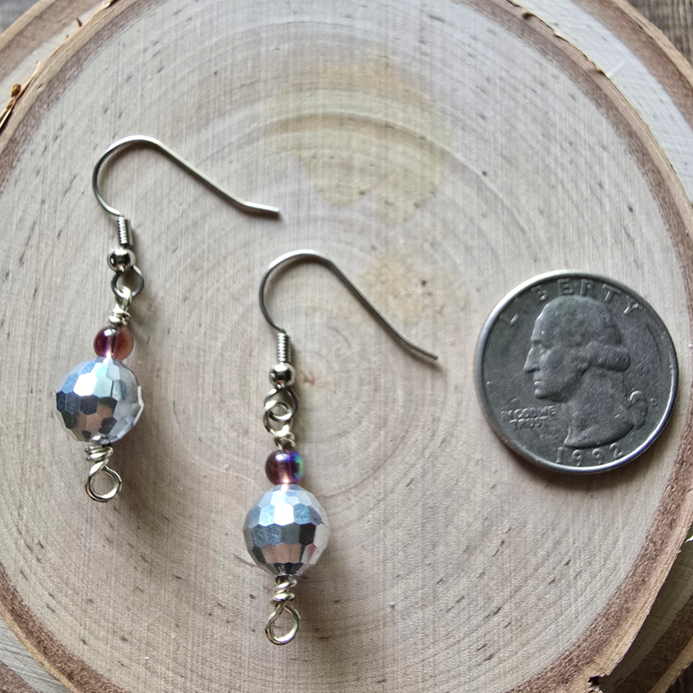 Faceted glass and purple iridescent dangle earrings - $5.00 - Moon Cabin Creations