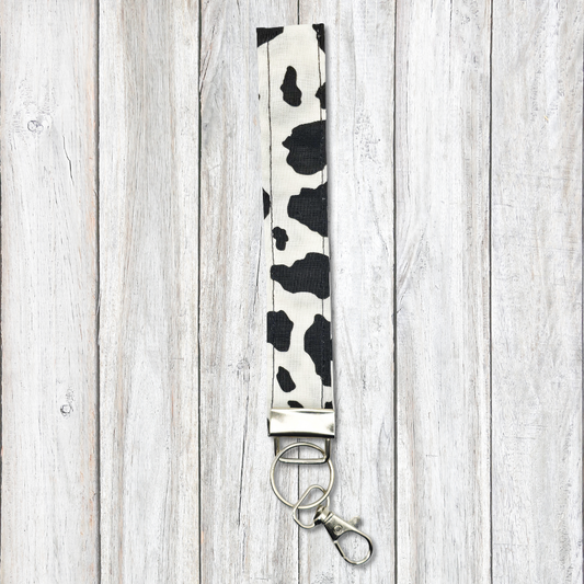 Black and white cow print keyfob wristlet