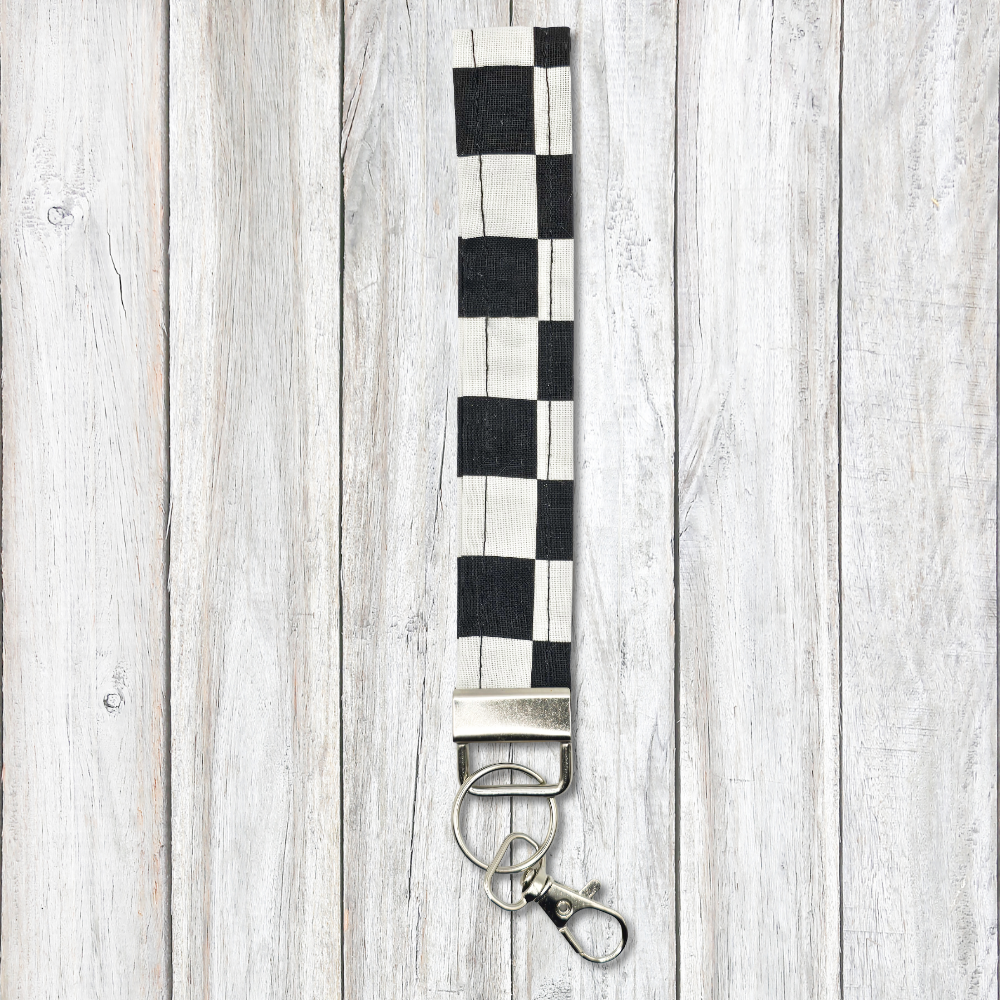 Black and white checkerboard keyfob wristlet - Moon Cabin Creations