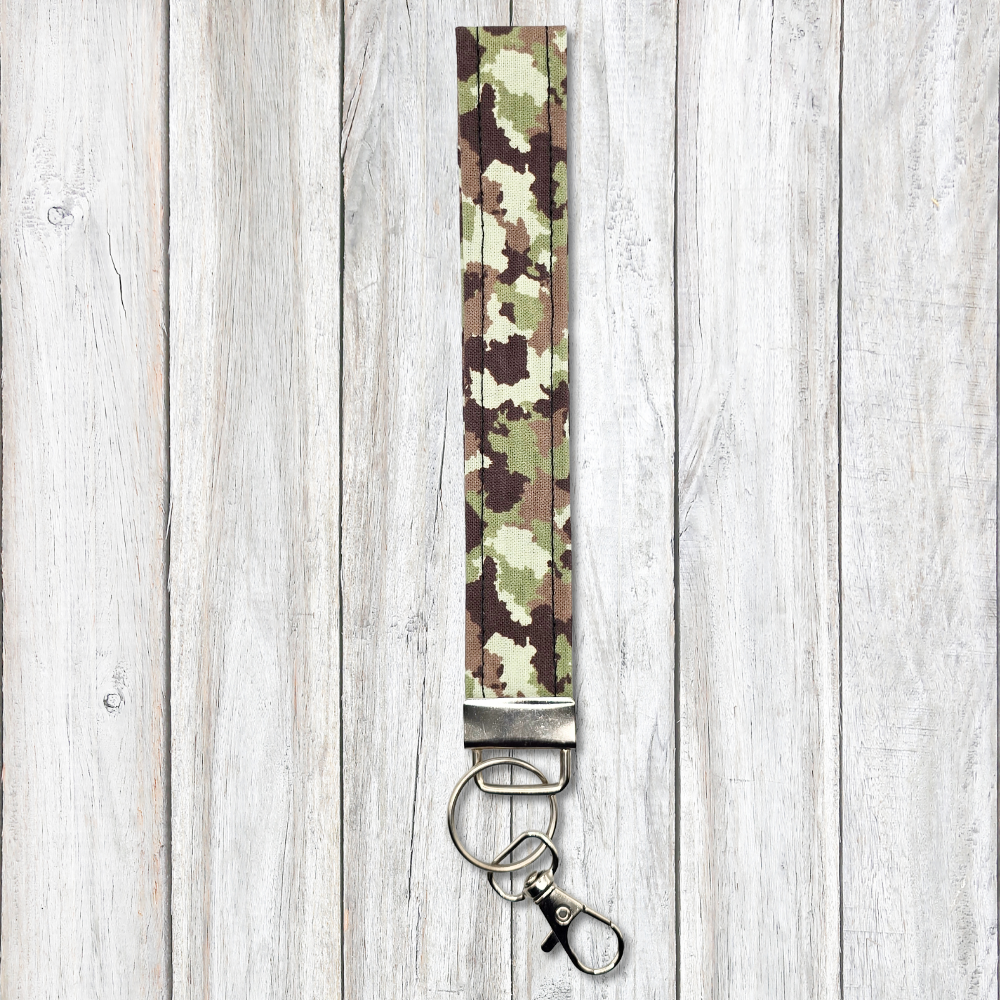 Green camouflage keyfob wristlet - Moon Cabin Creations