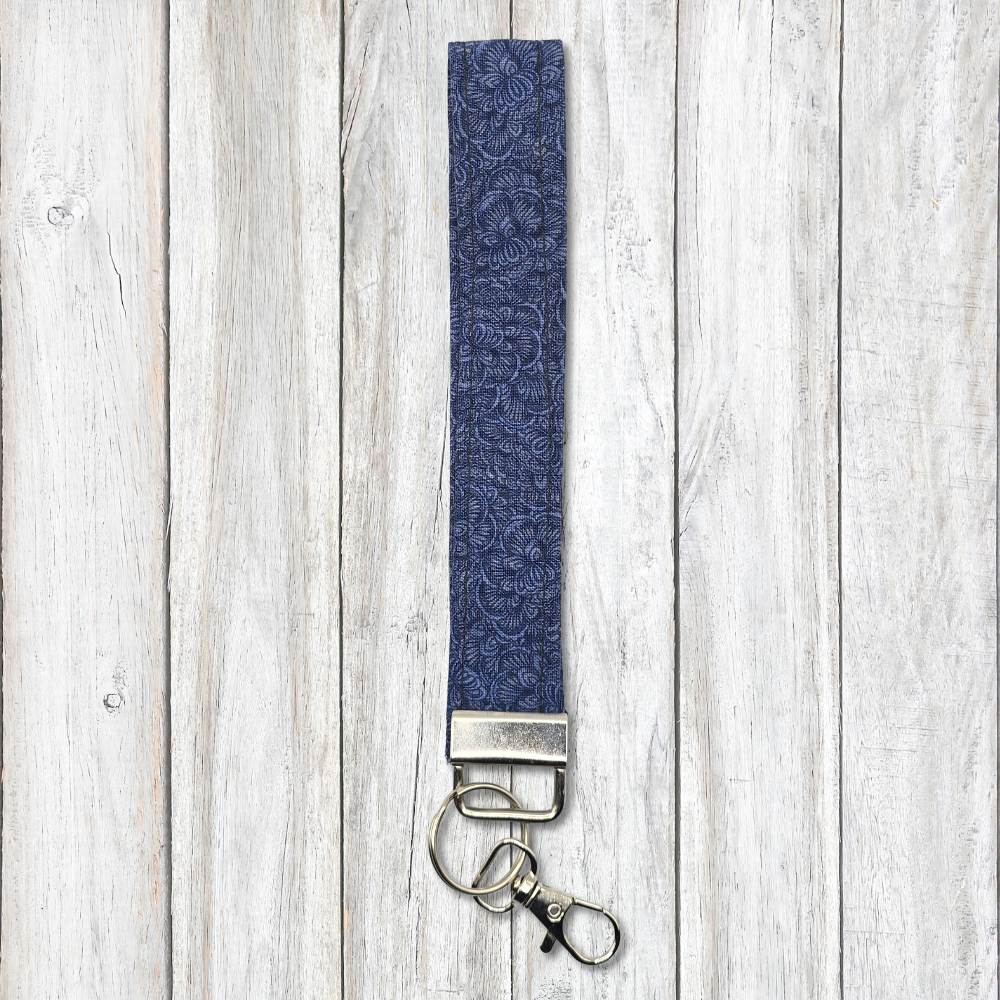 Navy floral print keyfob wristlet