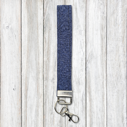 Navy floral print keyfob wristlet