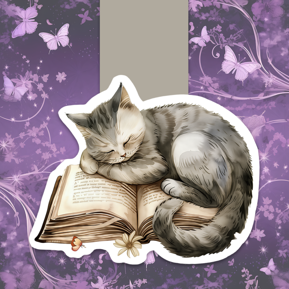 Sleepy Cat magnetic bookmark - $5.00 - Moon Cabin Creations