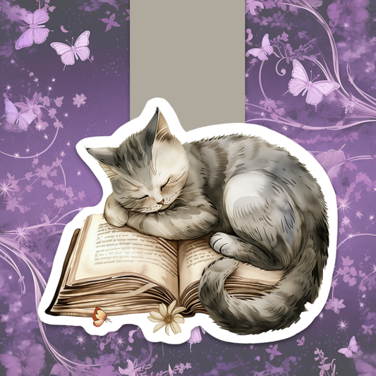Sleepy Cat magnetic bookmark - $5.00 - Moon Cabin Creations