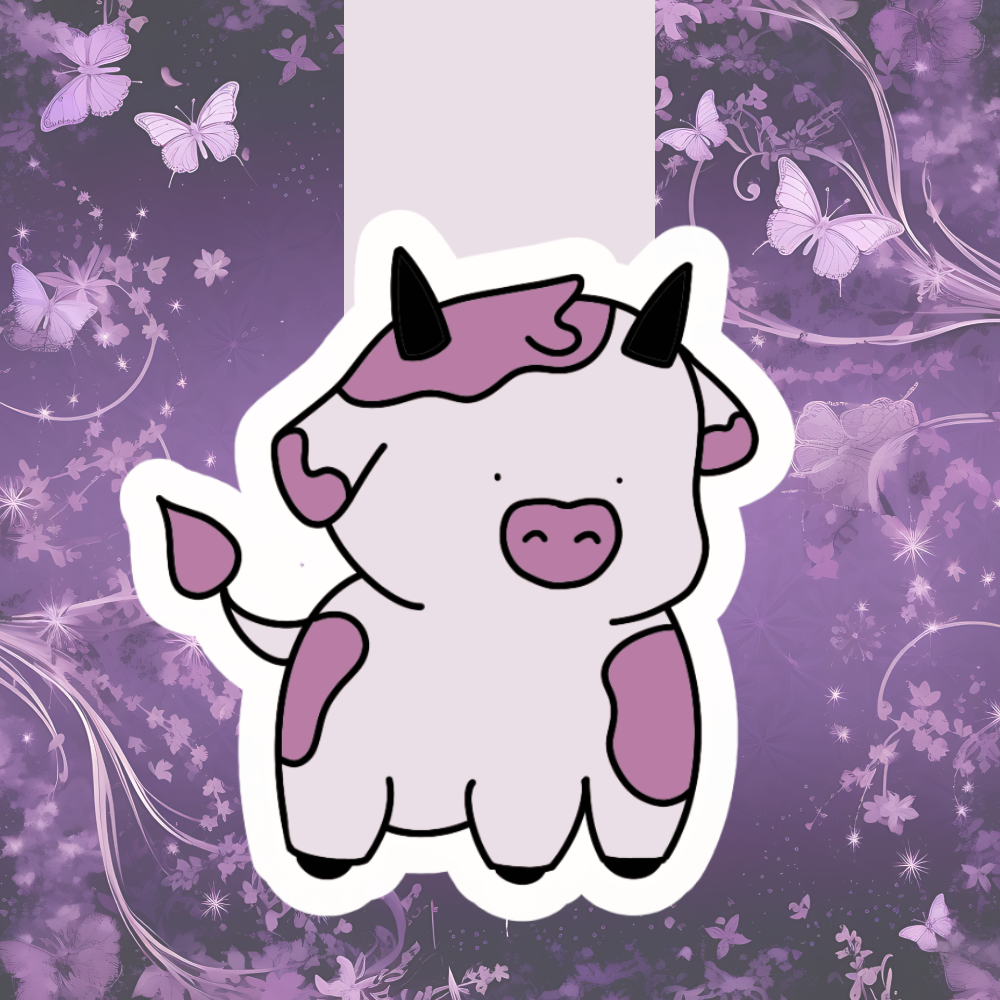 Hand drawn purple chibi cow magnetic bookmark - $5.00 - Moon Cabin Creations