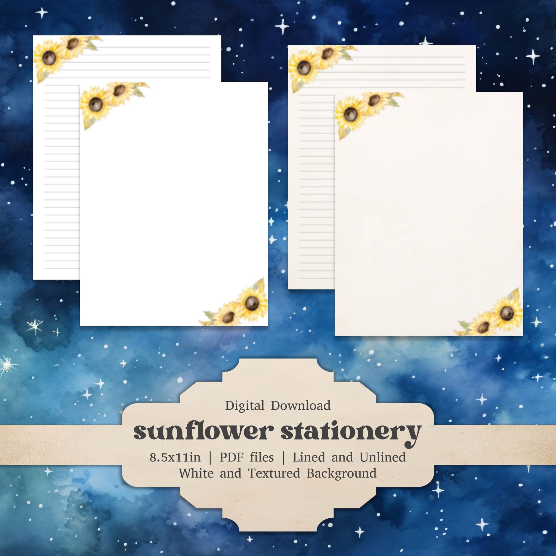 Sunflower Stationery Printable - $1.99 - Moon Cabin Creations