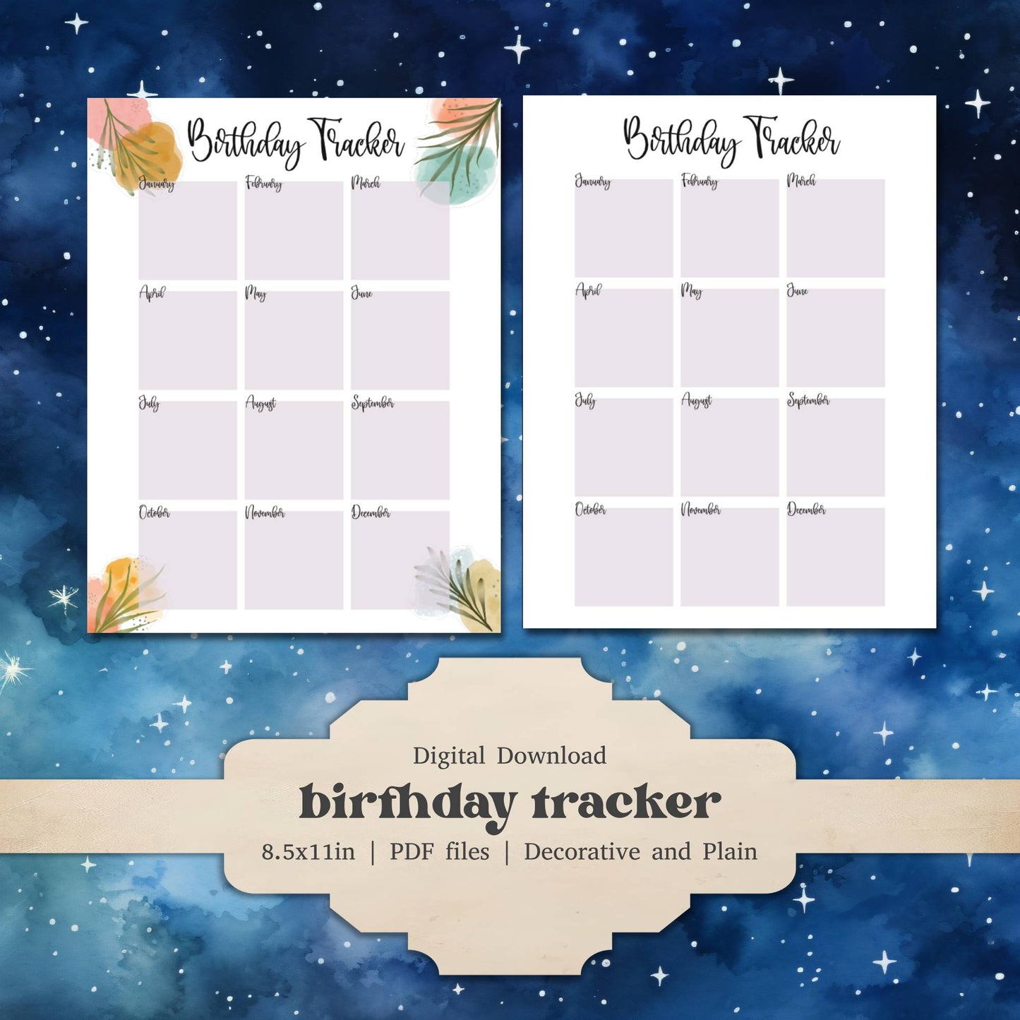 Birthday Tracker Printable - $0.99 - Moon Cabin Creations