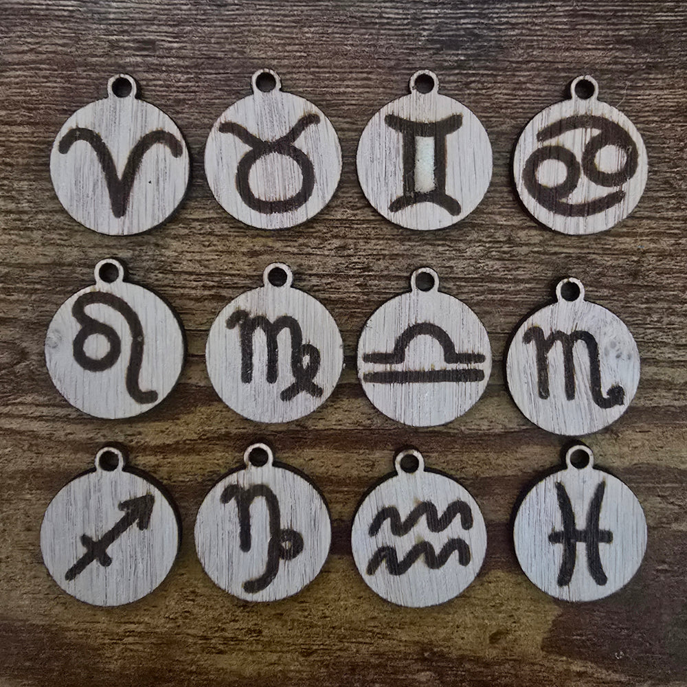 Wood laser engraved zodiac pendant - $5.00 - Moon Cabin Creations