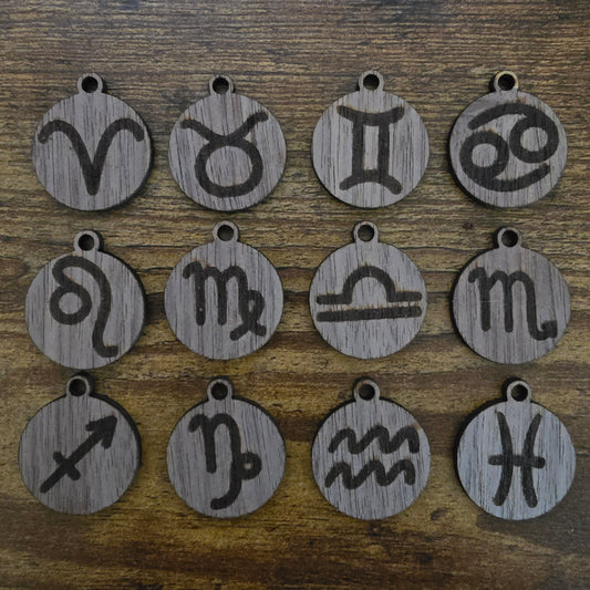 Wood laser engraved zodiac pendant - $5.00 - Moon Cabin Creations