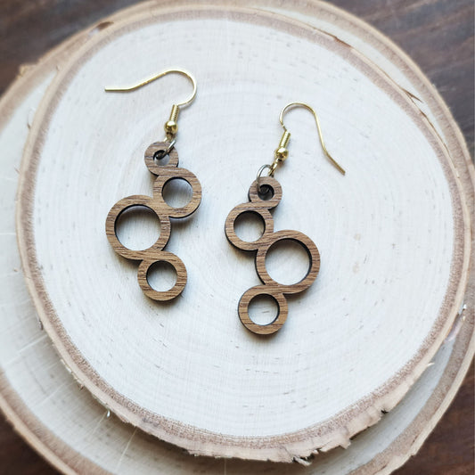 Circle geometric dangle earrings with nickel free ear wires, choice of walnut or maple - $10.00 - Moon Cabin Creations
