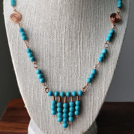 Turquoise howlite and copper statement necklace - $50.00 - Moon Cabin Creations