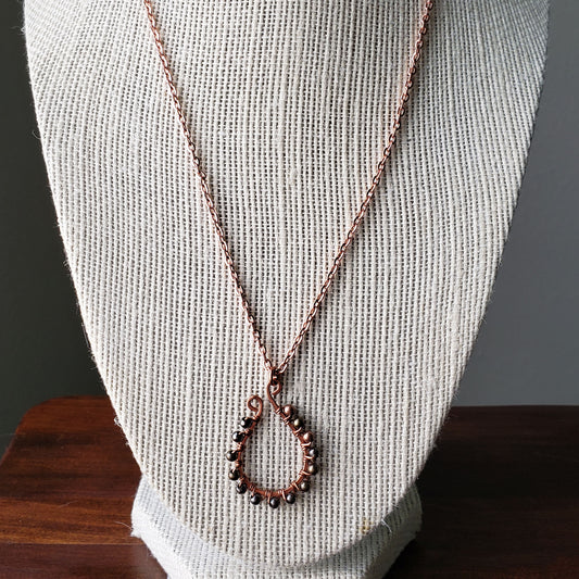 Wire wrapped hand hammered copper elongated horseshoe necklace multicolor metal accent beads - $20.00 - Moon Cabin Creations