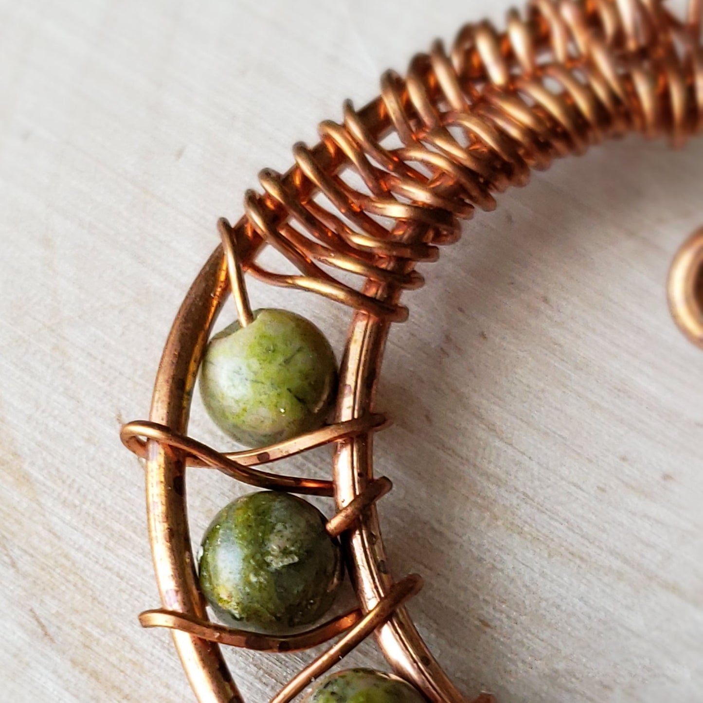 Copper and unakite wire wrapped pendant - $25.00 - Moon Cabin Creations
